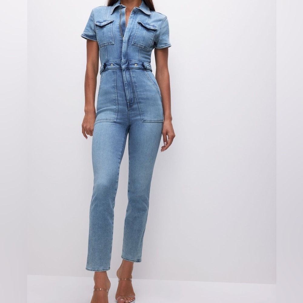 Good American “Fit For Success” Jumpsuit Blue NWT Size 1 (Small)